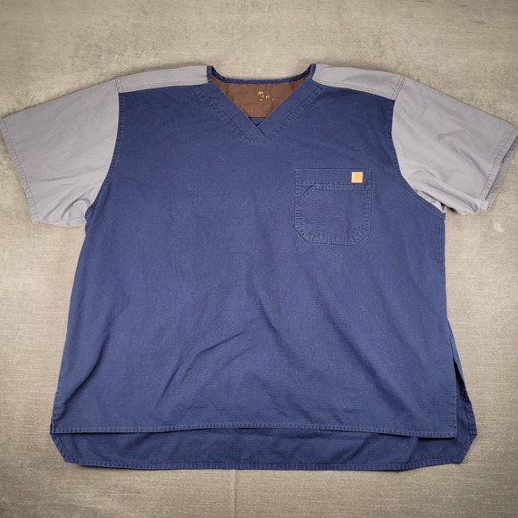 Carhartt Scrub Top Medical Uniform Workwear Pocket Short Sleeve Blue Gray Sz 3XL - Picture 1 of 12